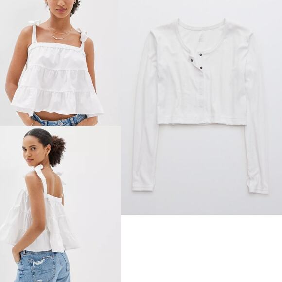 NWT American Eagle Tiered Tank & Aerie Cropped Snap Cardigan BUNDLE Womns Size M - Picture 1 of 9